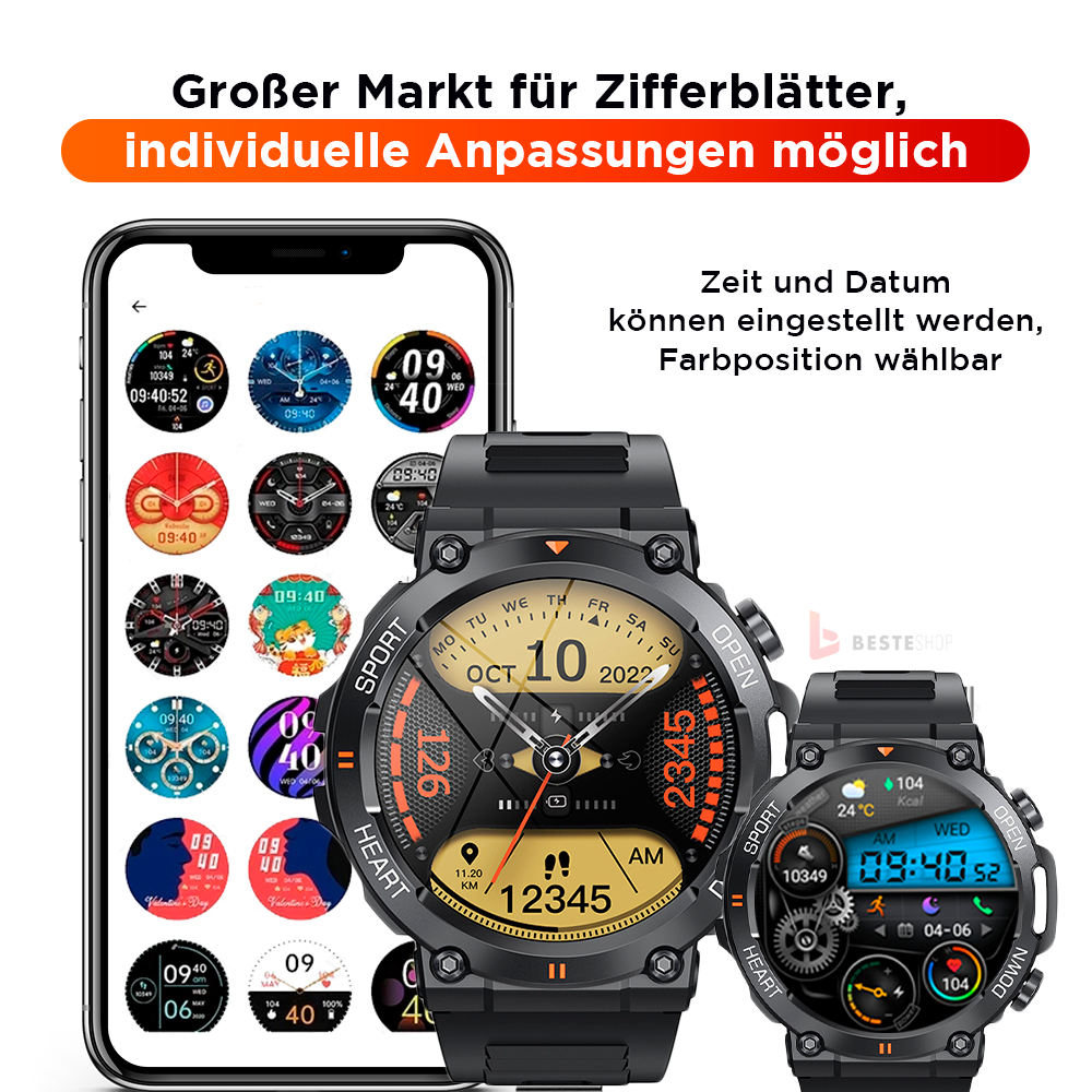 K56 Pro Sport - Robuste wasserdichte Smartwatch für Herren, HD-Bildschirm, Herzfrequenz, Bluetooth-Anruf - IOS/ANDROID
