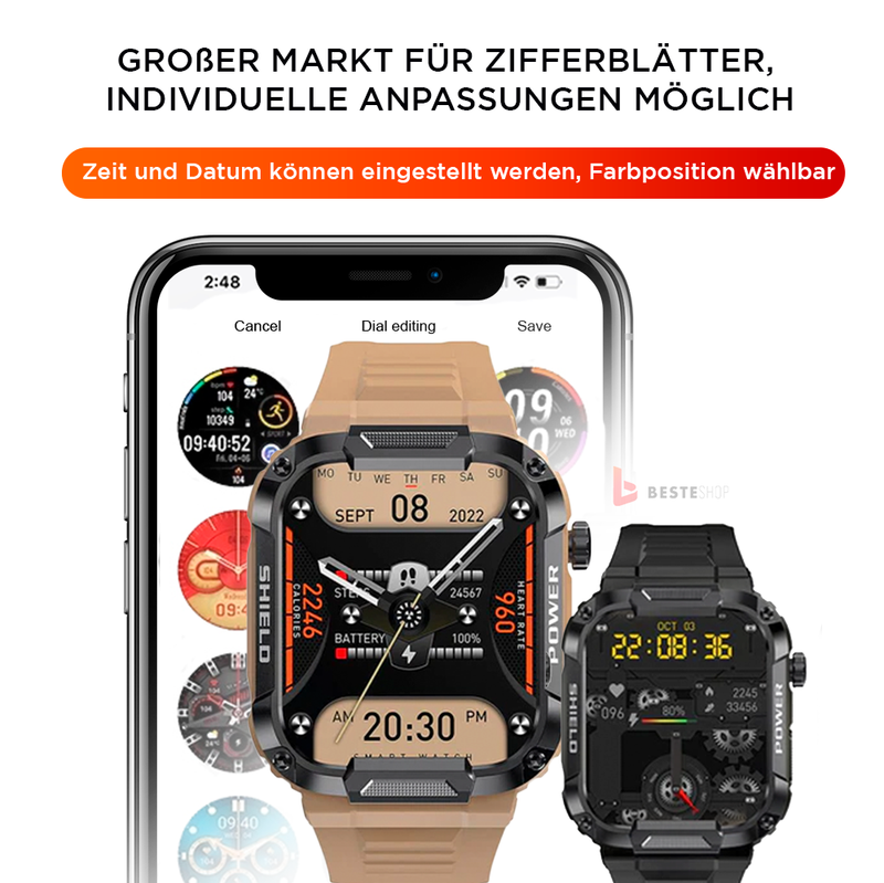 Robuste Militär-Smartwatch für Herren für Xiaomi Android/ IOS ,Fitness-Uhren, IP68, wasserdicht, 1,85 Zoll Bluetooth-Anruf