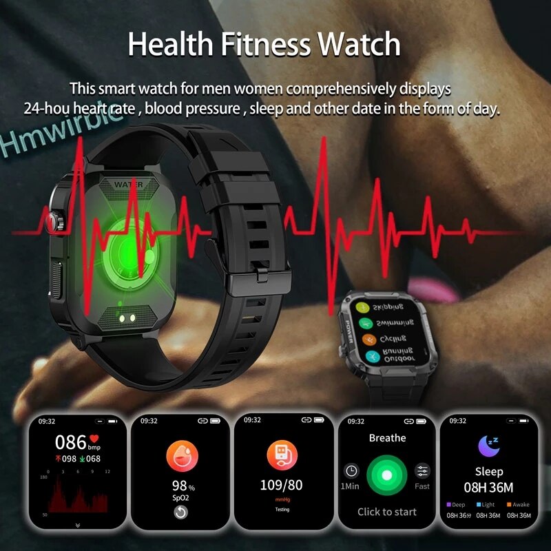 Robuste Militär-Smartwatch für Herren für Xiaomi android/ ios ,Fitness-Uhren, IP68, wasserdicht, 1,85 Zoll Bluetooth-Anruf