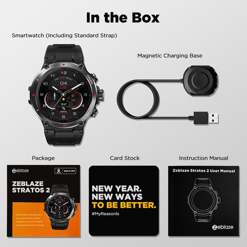 Zeblaze Stratos 2 GPS-Smartwatch, AMOLED-Display, IOS / ANDROID ,24-Stunden-Gesundheitsmonitor, 5 ATM, lange Akkulaufzeit, Smartwatch