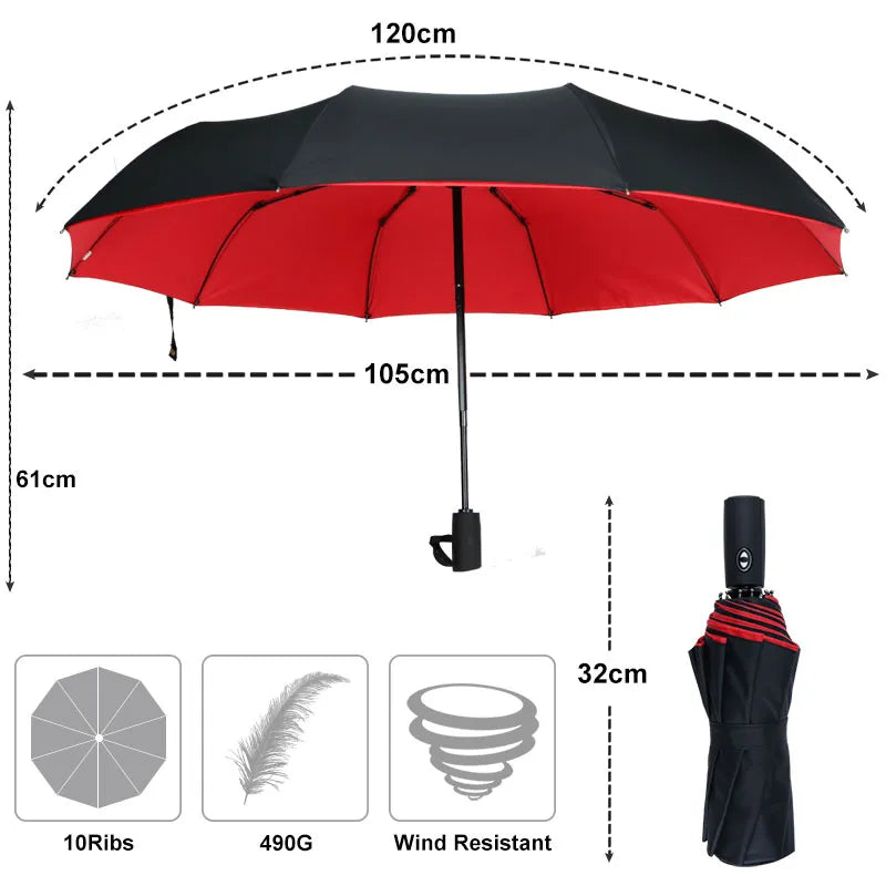 Windproof Double Layer Resistant Umbrella Fully Automatic Rain Men Women 10K Strong Luxury Business Male Large Umbrellas Parasol