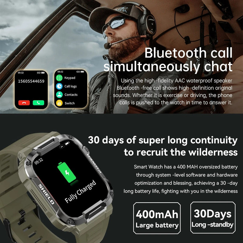 Rugged Military Smart Watch Men For Android IOS Ftiness Watches Ip68 Waterproof 1.85'' AI Voice Bluetooth Call Smartwatch 2023