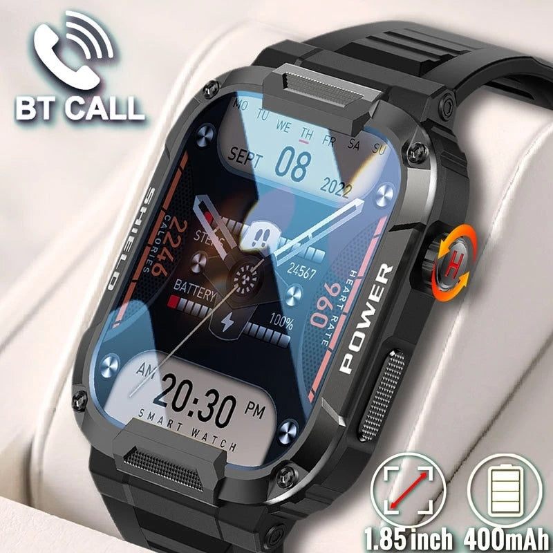 Rugged Military Smart Watch Men For Android IOS Ftiness Watches Ip68 Waterproof 1.85'' AI Voice Bluetooth Call Smartwatch 2023